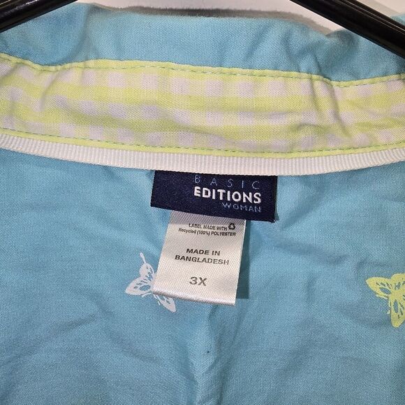 Basic Edition Women's Sleeveless Top Size 3X Button Up Blue (C40) - Picture 5 of 6